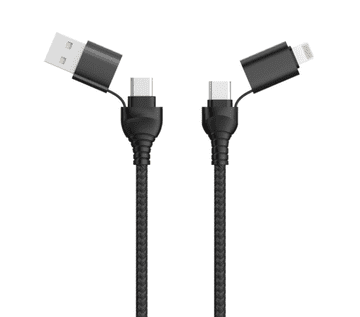 BOT Podatkovni kabel 4u1, USB-A + USB-C/USB-C + Lightning, 1,2 m crna