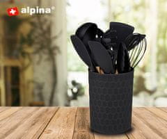 Alpina set kuhinjskog pribora, silikon, bambus, 12 dijelova, crni + stalak
