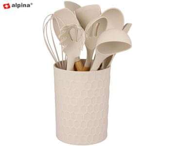 Alpina set kuhinjskog pribora, silikon, bambus, 12 dijelova, bež + stalak