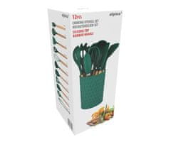 Alpina set kuhinjskog pribora, silikon, bambus, 12 dijelova, zeleni + stalak