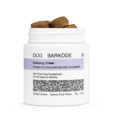 Barkode Smirujuće poslastice za pse, meke anti stres žvakalice za pse, okus patke, organske kamilica i valerijana, kolostrum za podršku, bez pospanosti, CalmingChew, 1