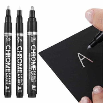 Netscroll Set od 3 kroma markera, efekt ogledala, 0,7 mm, 1 mm, 3 mm, visoki sjaj, za plastiku, metal, staklo, keramiku i DIY projekte, ChromeArt