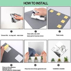 Netscroll Zrcalne zidne naljepnice, set od 4 kom, akrilno ogledalo, 2 mm debljine, zidno ogledalo samoljepljivo,za pločice, staklo, drvo i metal, ReflectMirror