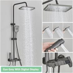Netscroll Luksuzni tuš set s 3 glave, LED zaslonom za temperaturu, 4 načina izljeva vode, više načina raspršivanja, elegantan dizajn, LuxShowerSet