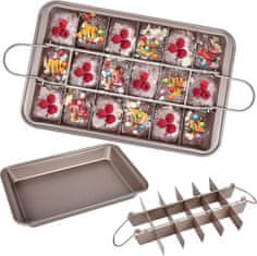 Netscroll Višenamjenski kalup za pečenje s razdjelnikom, kalup za brownies s pregradama, 18 unaprijed rezanih komada, za lazanje, muffine i kruh, neljepljiva podloga, 31x21 cm, BakerStar