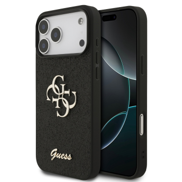 Guess GUHCP17XHG4SGK silikonska maskica za iPhone 17 Pro Max - crna s bleštavicama i zlatim logom
