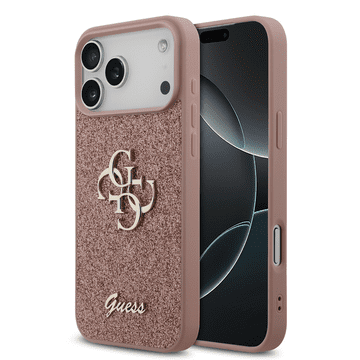 Guess GUHCP17XHG4SGP silikonska maskica za iPhone 17 Pro Max - roza s sjajem i zlatim logom