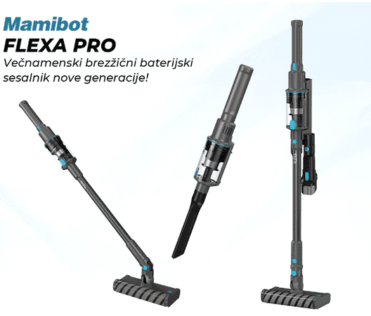 Mamibot Flexa PRO 2v1 brezžični sesalnik, 14 kPa, 3 nastavki, črn 