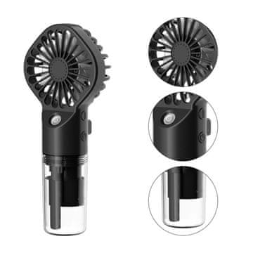 Netscroll Prijenosni mini ventilator s raspršivačem vode 2u1, 4 brzine, USB-C punjenje, crni, Misty