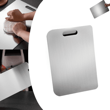 Netscroll Titan daska za rezanje 29x20 cm, antibakterijska i otporna na mirise, ne oštećuje noževe, higijenska i elegantna, od titanove legure, antibakterijska daska za kuhinju, TitanBoard