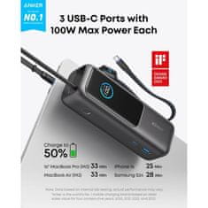 Anker Powerbank 25000 mAh s ugrađenim USB-C kabelom, 165W, crna