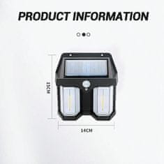 Netscroll Solarna LED lampa sa senzorom pokreta, vanjska zidna rasvjeta, vodootporna, automatsko paljenje, topla bijela svjetlost, 180° kut osvjetljenja, VillaLamp