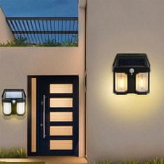 Netscroll Solarna LED lampa sa senzorom pokreta, vanjska zidna rasvjeta, vodootporna, automatsko paljenje, topla bijela svjetlost, 180° kut osvjetljenja, VillaLamp