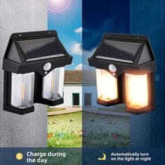 Netscroll Solarna LED lampa sa senzorom pokreta, vanjska zidna rasvjeta, vodootporna, automatsko paljenje, topla bijela svjetlost, 180° kut osvjetljenja, VillaLamp