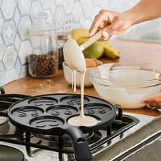 Netscroll Tava za palačinke sa smješki, za 7 palačinki odjednom, neprianjajuća površina, aluminij bez PFOA, vesela jutra uz zabavne emoji oblike, PancakePan