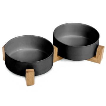 Mersjo Dvostruka keramička zdjela, drvena, GERDA, crna, 2x400ml