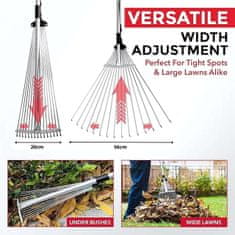 Netscroll Vrtne grablje s podesivom glavom 20–56 cm, teleskopska drška 81–160 cm, teleskopske grablje, čelične, izdržljive, za travu i gredice, Retract