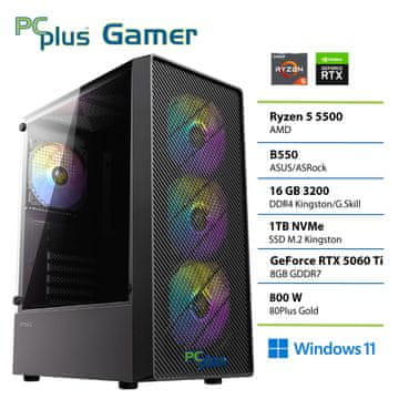 PCplus Gamer Ryzen 5 5500 16GB 1TB SSD RTX 5060Ti 8GB Windows 11 Home gaming stolno računalo