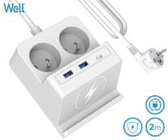 Well EXTS-2S2M-USBC3W električni produžni kabel s prenaponskom zaštitom, bijeli