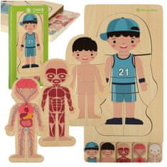 Ikonka Aga Drvene puzzle Montessori dijelovi tijela Dječak