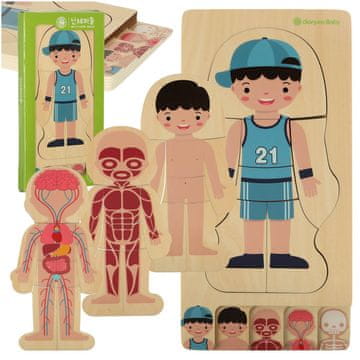 Ikonka Aga Drvene puzzle Montessori dijelovi tijela Dječak