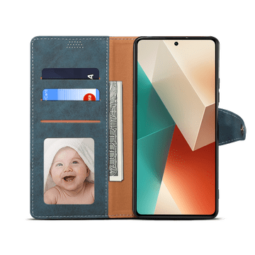 LENUO Usnjeni klapovni ovitek za Redmi Note 13 5G modra