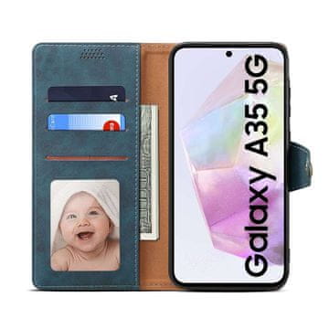 LENUO Usnjen ovitek za Samsung Galaxy A35, klapovni, modra