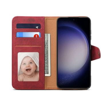 LENUO Usnjen ovitek za Samsung Galaxy S24, klapovni, rudja