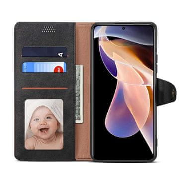 LENUO Usnjen klapovni ovitek za Redmi Note 11 Pro+ 5G, crni