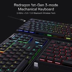 Redragon Horus TKL Pro K621 bežična tipkovnica, RGB, USB-C, BT, crna