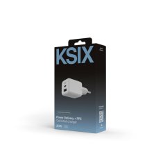 Ksix Gan ultrabrzi zidni punjač 20W PD & PPS, 1 x USB-C + 1 x USB-A, bijeli