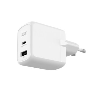 Ksix Gan ultrabrzi zidni punjač 45W PD & PPS, 1 x USB-C + 1 x USB-A, bijeli