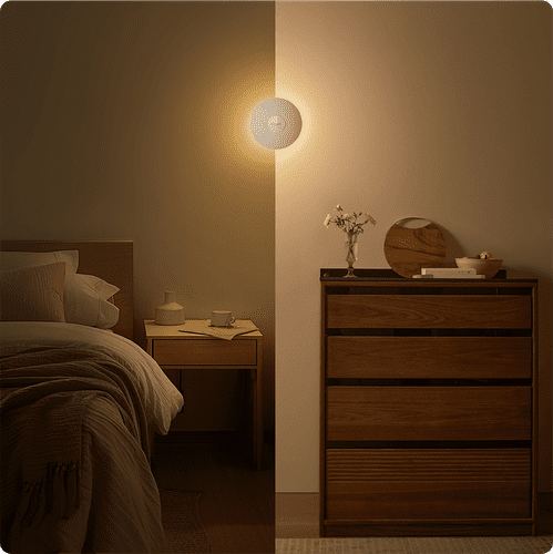 Xiaomi Night Light 3 v prostoru, na steni