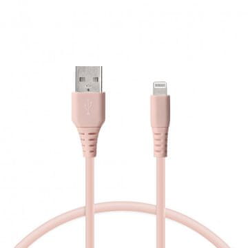 Ksix Kabel za prijenos podataka, Soft, USB-A na lightning, 1.0m, rozi
