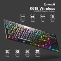 Redragon Horus Pro K618 tipkovnica, RGB, USB-C, Bluetooth, črna