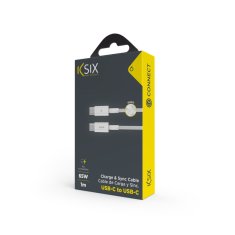 Ksix Kabel za prijenos podataka, USB-C na USB-C, 65W PD, pleteni, 1.0m, bijeli