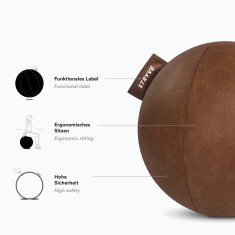 Ksix Aktivna lopta | umjetna koža, visokokv. lopta za vježbanje, smeđa, 65 cm