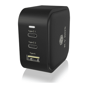 IcyBox IB-PS1030-PD 3-portni USB-C/A 65W GaN punjač