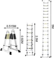 MXM 2u1 teleskopske dvoručne ljestve / sa zglobom - 5 m, aluminijske