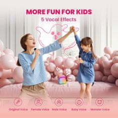JOJOY® Dječji karaoke uređaj, Bluetooth mikrofon s disko svjetlima i efektima glasa za zabavu | KIDOKE