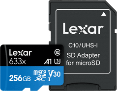 Lexar MicroSDXC 633x UHS-I/A1/U3/10 R95 (V30) memorijska kartica od 256 GB + SD adapter (LMS633256G)