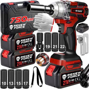 Dexxer Set 21V bežični udarni odvijač bez četkica 750Nm 2x4Ah LED kućište