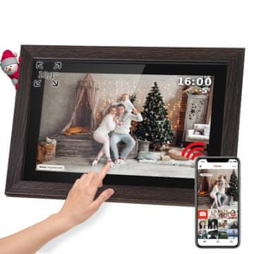 Krüger&Matz Digitalni okvir za fotografije osjetljiv na dodir FRAMEO Wi-Fi zvučnik 10,1” drvo + aplikacija