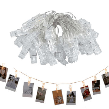 HOME & MARKER® LED lampice s kopčama za fotografije, 3 m svjetleći trak za ukras i obešanje | PHOTOGLO