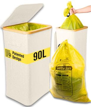 Deco Haus Deco Haus Kanta za smeće 90L [dodatna unutarnja vreća] - Stalak za vreće za smeće - Kanta za vreće za smeće - Kanta s poklopcem - Kuhinjski odvodni sustav - Robusni stalak za vreće za smeće - bež