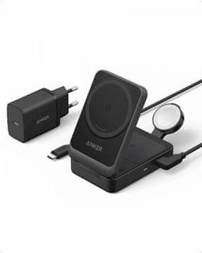 Anker MagGo 3u1 sklopiva bežična stanica, adapter, kabel, 15 W, crna (B2557311)