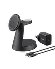 MagGo 3u1 bežična stanica za punjenje, kabel, adapter, 15 W, crna (B25M4G11)