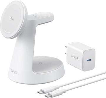 Anker MagGo 3u1 bežična stanica za punjenje, kabel, adapter, 15 W, bijela (B25M4G21)
