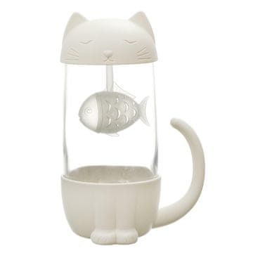 Intesi Kawaii šalica s infuzerom Mačka s ribom 300ml bijela