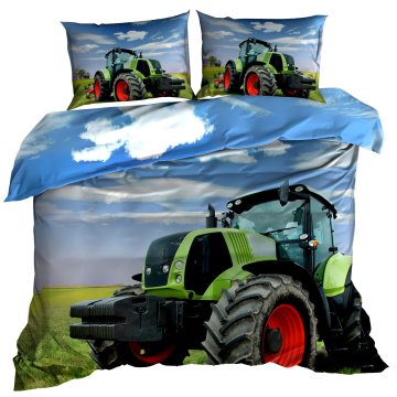 3D posteljina od pamučnog satena 140x200cm zeleni traktor